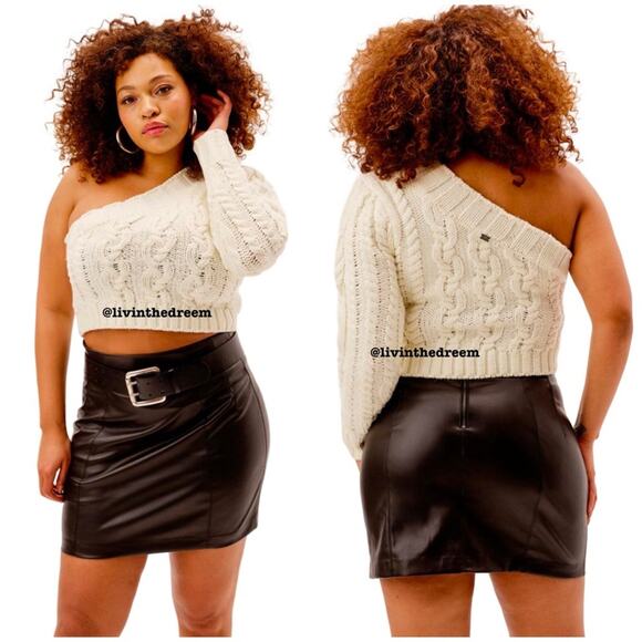 #T13  For Love & Lemons Quinn One Shoulder Sweater Ivory SZ L  $142 - Picture 5 of 15